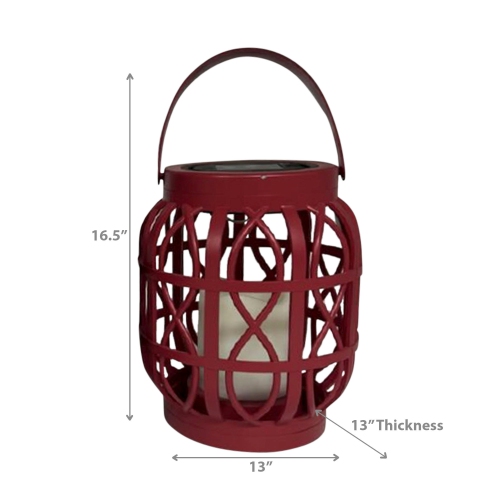 Maison Concepts LED Solar Basket Weave Lantern With Faux Candle Red