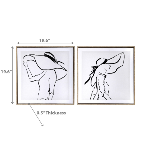 Maison concepts – toile encadrée, Dame en grand chapeau, ensemble de 2