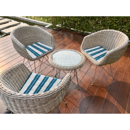 Maison Concepts Boston Outdoor Cabana Stripe Tufted Chair Pad Teal 16 X 16 - Set of 2