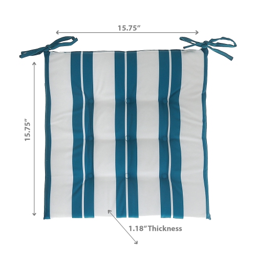 Maison Concepts Boston Outdoor Cabana Stripe Tufted Chair Pad Teal 16 X 16 - Set of 2