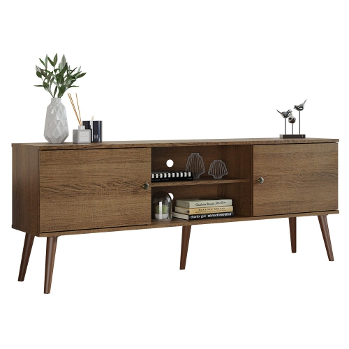 Madesa TV Stand Mid-Century Console with 2 Doors and 2 Shelves and Metal Knobs for 55, 65 Inch Media Storage Media Console Entertainment Center Woode