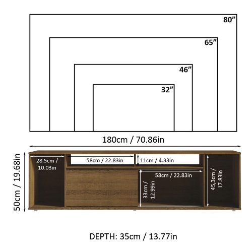 Madesa Large Entertainment Center with 1 Sliding Door, 5 Shelves and Open Shelves for 65, 75 Inch Media Storage Gaming Media Console Modern Wooden