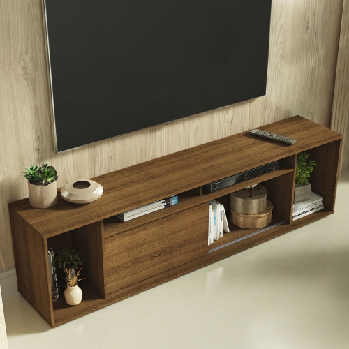 Madesa Large Entertainment Center with 1 Sliding Door, 5 Shelves and Open Shelves for 65, 75 Inch Media Storage Gaming Media Console Modern Wooden