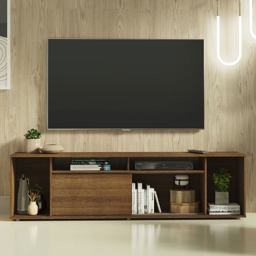 Madesa Large Entertainment Center with 1 Sliding Door, 5 Shelves and Open Shelves for 65, 75 Inch Media Storage Gaming Media Console Modern Wooden