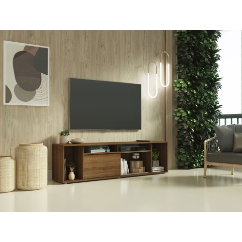 Madesa Large Entertainment Center with 1 Sliding Door, 5 Shelves and Open Shelves for 65, 75 Inch Media Storage Gaming Media Console Modern Wooden