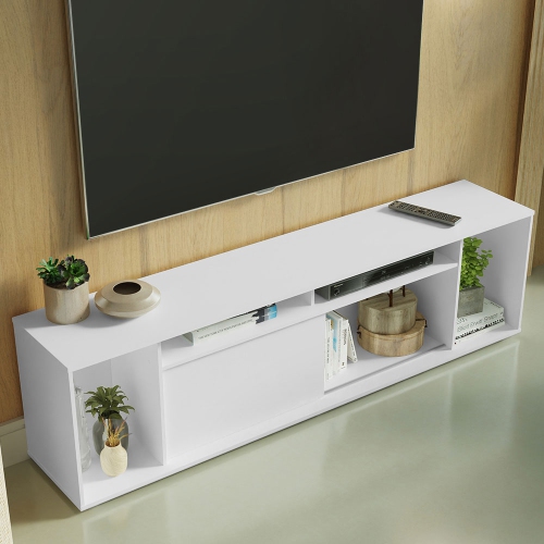 Madesa Large Entertainment Center with 1 Sliding Door, 5 Shelves and Open Shelves for 65, 75 Inch Media Storage Gaming Media Console Modern Wooden