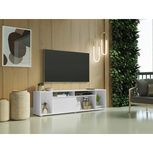 Madesa Large Entertainment Center with 1 Sliding Door, 5 Shelves and Open Shelves for 65, 75 Inch Media Storage Gaming Media Console Modern Wooden