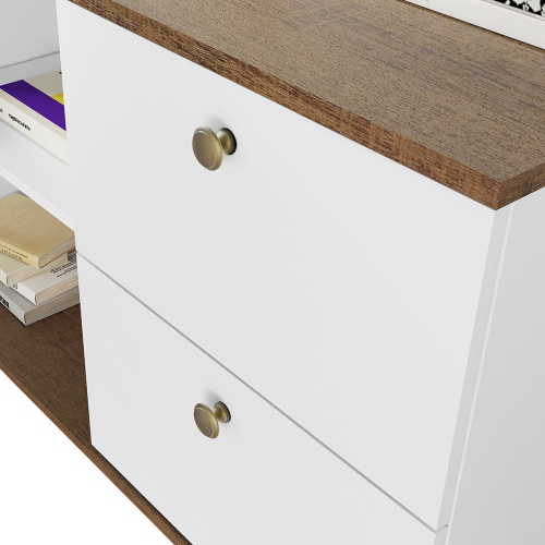 Madesa Modern L Shaped Desk 59 Inch with 2 Drawers and 4 Storage Shelves Home Office Corner Study Table Unit for Kids and Adults - White/Brown