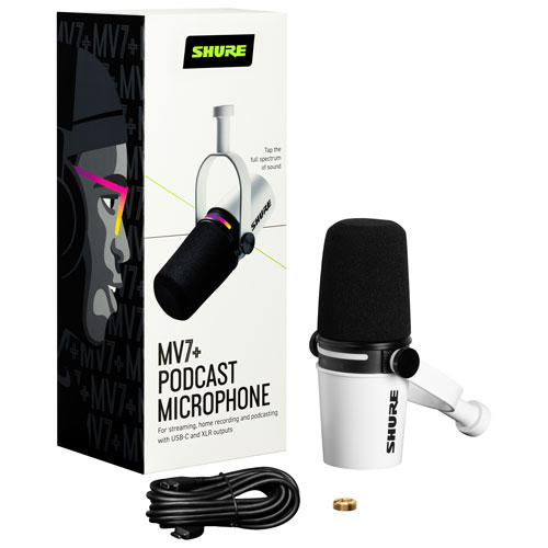 Shure MV7+-K XLR/USB-C Dynamic Microphone - White