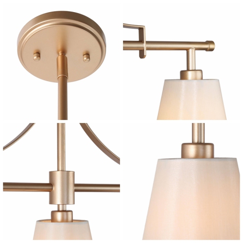 Modern Farmhouse Gold Bedroom Chandelier, 32 in. 3-Light Kitchen Island Linear Pendant Light with Fabric Shade