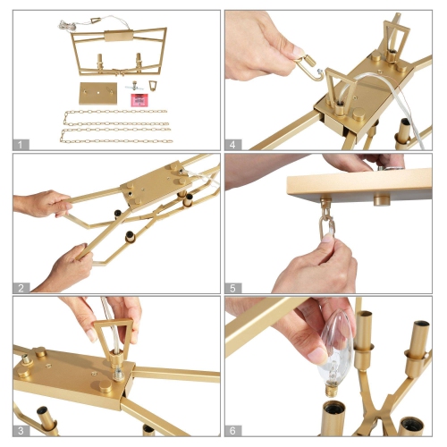 Modern Minimalist Gold Bedroom Chandelier, 4-Light Transitional Mid-century Kitchen Dining Room Candlestick Chandelier Ceiling Light