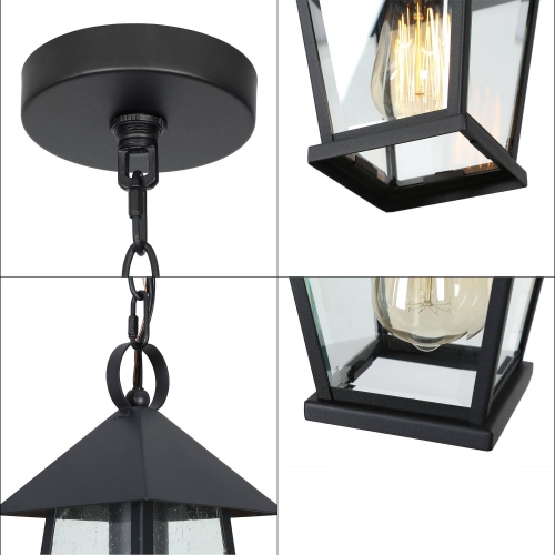 Modern Farmhouse Black Metal Outdoor Hanging Lights, 1-Light Industrial Outdoor Pendant Light with Clear Glass Shade