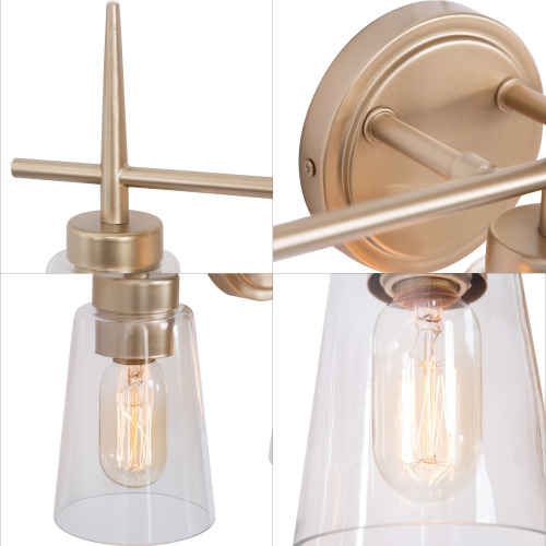 Farmhouse Gold Bathroom Vanity Light, 3-Light Modern Bell Brass Vanity Light Bar with Clear Glass Shades