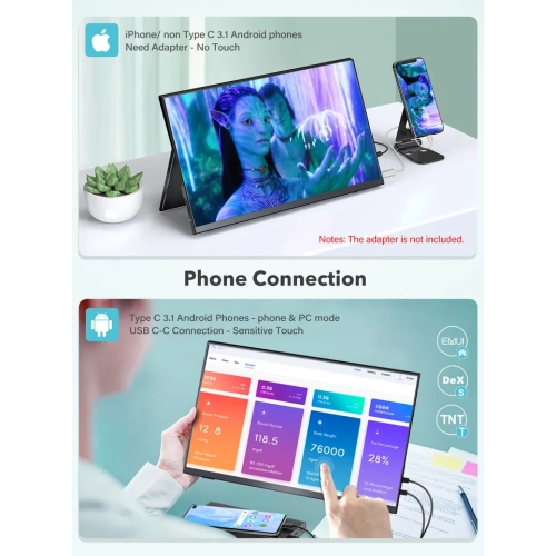 UPERFECT Portable Laptop Monitor Touchscreen 15.6" HDMI USB C External Computer Display