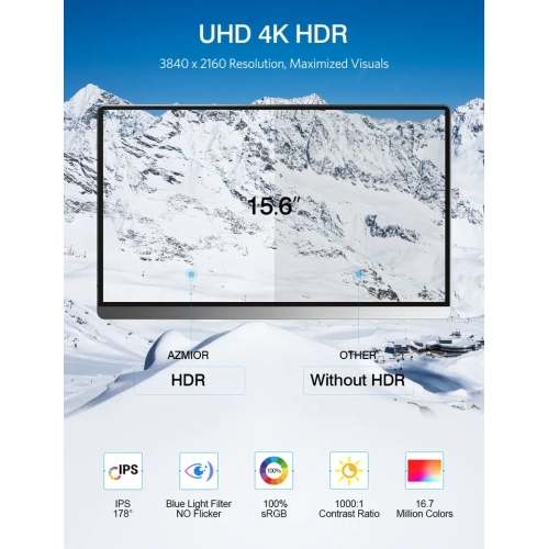 UPERFECT 15.6 inch 4K 3840x2160 HDR IPS Ultra Slim Portable Monitor & HD Input