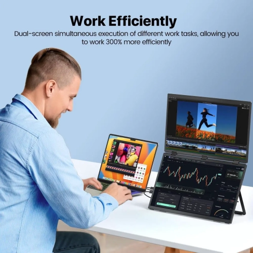 UPERFECT 18.5" Delta Dual Portable Monitor - 100Hz 1080P HDR 360° Folding Screen Extender | Stand & VESA Mount | Plug & Play No Driver for