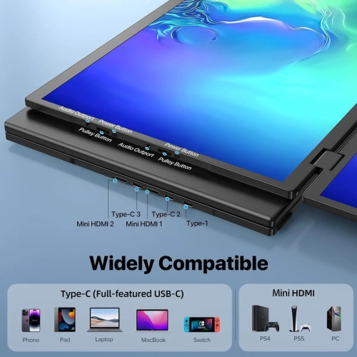 UPERFECT 18.5" Delta Dual Portable Monitor - 100Hz 1080P HDR 360° Folding Screen Extender | Stand & VESA Mount | Plug & Play No Driver for