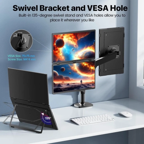 UPERFECT 18.5" Delta Dual Portable Monitor - 100Hz 1080P HDR 360° Folding Screen Extender | Stand & VESA Mount | Plug & Play No Driver for