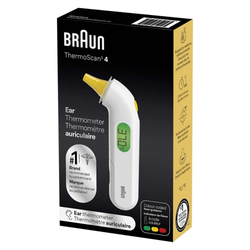 Thermomètre auriculaire ThermoScan 4 de Braun avec 61 filtres d'objectif
