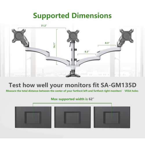 Refurbished - SHOPPINGALL Fully Adjustable Triple Gas Spring LCD Monitor Arm Desk Mount Stand with 2 Swing Arms for Three 15"-32" Monitors -