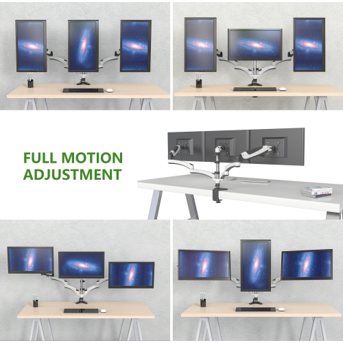 Refurbished - SHOPPINGALL Fully Adjustable Triple Gas Spring LCD Monitor Arm Desk Mount Stand with 2 Swing Arms for Three 15"-32" Monitors -