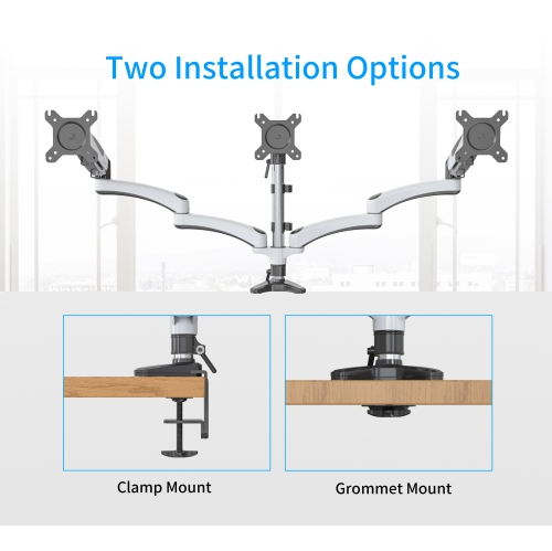 Refurbished - SHOPPINGALL Fully Adjustable Triple Gas Spring LCD Monitor Arm Desk Mount Stand with 2 Swing Arms for Three 15"-32" Monitors -