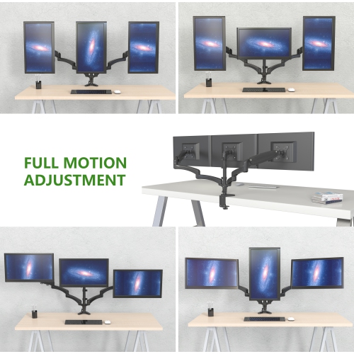 Refurbished - SHOPPINGALL Fully Adjustable Triple Gas Spring LCD Monitor Arm Desk Mount Stand with 2 Swing Arms for Three 15"-32" Monitors -