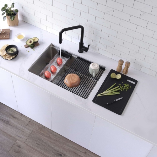 OPEN BOX A - Dual Mount 27" Stainless Steel Single-Bowl Workstation Kitchen Sink S-127W