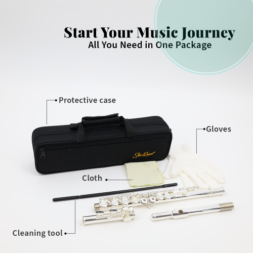 StarQuest – flûte C Flute plaquée argent à trou fermé de qualité supérieure pour débutants et musiciens expérimentés. Comprend étui protecteur, tige