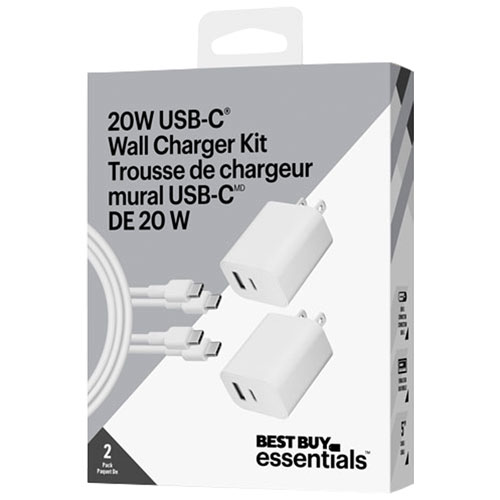 Best Buy Essentials 20W USB-C Wall Charger Kit - 2 Pack - Only at Best Buy