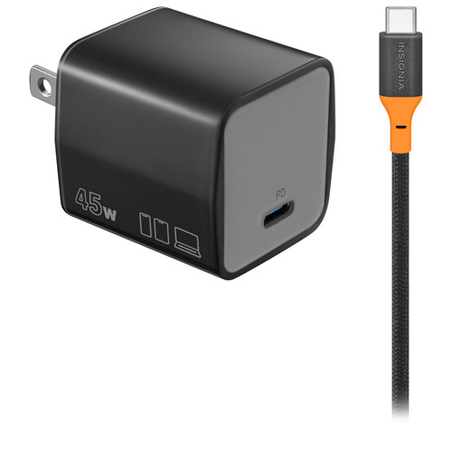 Chargeur mural USB-C PD de 45 W d'Insignia avec câble tissé USB-C de 6 pi - Exclusivité Best Buy