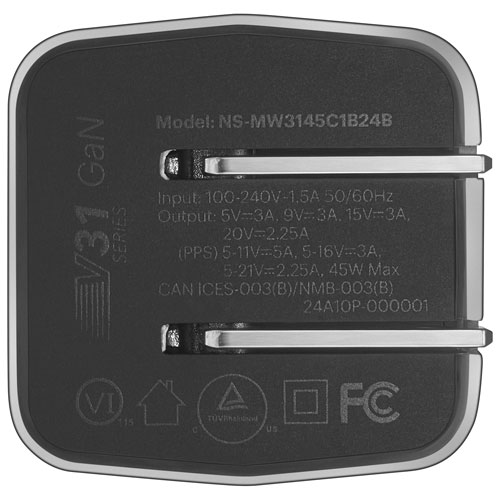 Chargeur mural USB-C PD de 45 W d'Insignia avec câble tissé USB-C de 6 pi - Exclusivité Best Buy