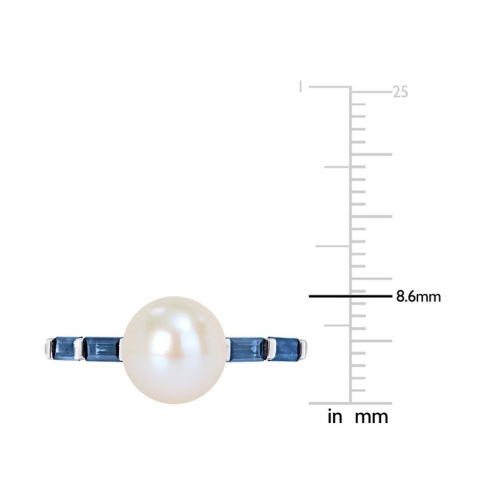 8-8.5mm White Freshwater Cultured Pear with Sapphires Ring in 10K White Gold