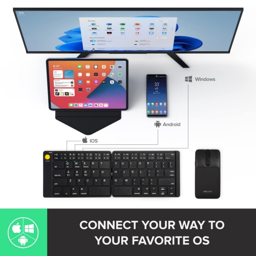 Portable Keyboard and Mouse Combo Wireless, Ultra-Thin Foldable Keyboard, Sliding Mouse and Protective Case, for Tablet, Smartphone, Laptop, Black