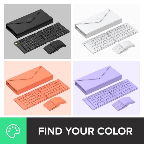 Portable Keyboard and Mouse Combo Wireless, Ultra-Thin Foldable Keyboard, Sliding Mouse and Protective Case, for Tablet, Smartphone, Laptop, Black