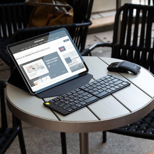 Portable Keyboard and Mouse Combo Wireless, Ultra-Thin Foldable Keyboard, Sliding Mouse and Protective Case, for Tablet, Smartphone, Laptop, Black