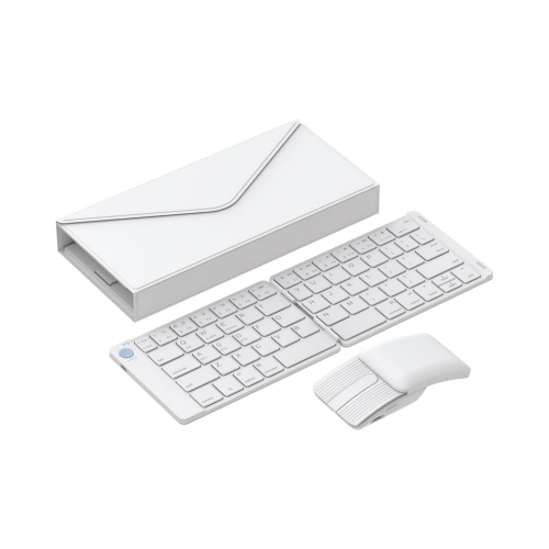 Portable Keyboard and Mouse Combo Wireless, Ultra-Thin Foldable Keyboard, Sliding Mouse and Protective Case, for Tablet, Smartphone, Laptop, White
