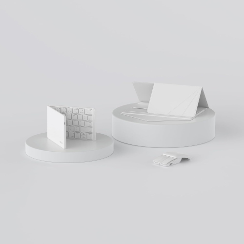 Portable Keyboard and Mouse Combo Wireless, Ultra-Thin Foldable Keyboard, Sliding Mouse and Protective Case, for Tablet, Smartphone, Laptop, White