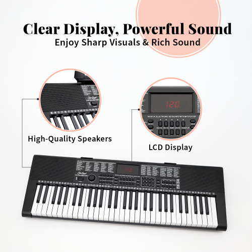StarQuest 61 Key Portable Electronic Keyboard Piano Kit – Digital Piano for Beginners and Experienced Musicians, With Stand, Bench, Headphones, &