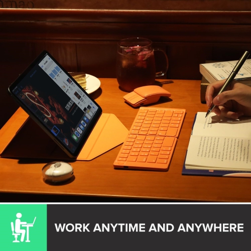 Portable Keyboard and Mouse Combo Wireless, Ultra-Thin Foldable Keyboard, Sliding Mouse and Protective Case, for Tablet, Smartphone, Laptop, Orange