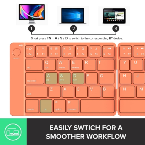 Portable Keyboard and Mouse Combo Wireless, Ultra-Thin Foldable Keyboard, Sliding Mouse and Protective Case, for Tablet, Smartphone, Laptop, Orange