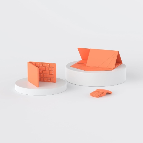 Portable Keyboard and Mouse Combo Wireless, Ultra-Thin Foldable Keyboard, Sliding Mouse and Protective Case, for Tablet, Smartphone, Laptop, Orange