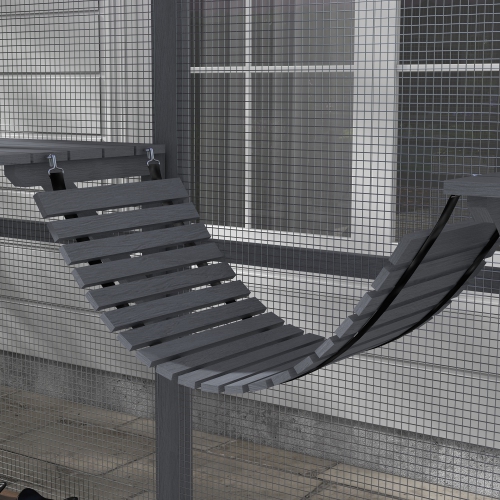 PawHut Extra Large Catio Outdoor Cat Enclosure, 110"L Wooden Feral House with Weatherproof Canopy, Bridges, Resting Boxes, Platforms, Walk in Cat