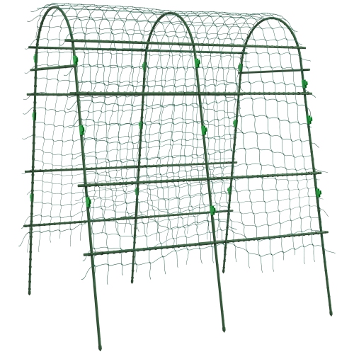 Outsunny Cucumber Trellis, 6.8ft Tall Garden Arch Trellis for Climbing Plants Outdoor, A-Frame, with PE Coated Steel Structure and Net, Support Veget