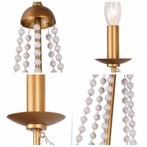 Modern Dining Room Chandelier Light, 5-Light Brushed Gold and Steel Flash with White Beaded Modern/Contemporary LED Dry Rated Chandelier
