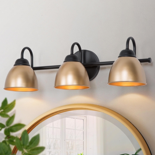 UOLFIN  Modern Bathroom Vanity Light, 21.3 In. 3-Light And Gold Bell Bathroom Vanity Light In Black