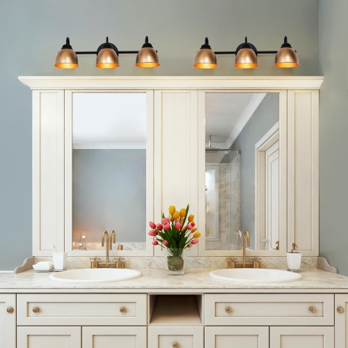 Modern Black Bathroom Vanity Light, 21.3 in. 3-Light Black and Gold Bell Bathroom Vanity Light