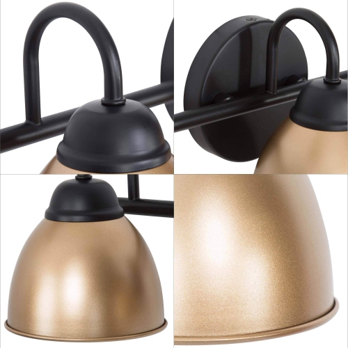 Modern Black Bathroom Vanity Light, 21.3 in. 3-Light Black and Gold Bell Bathroom Vanity Light