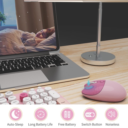 Wireless Keyboard Mouse Combo, Colorful 104 Keys Typewriter Retro Round Keycaps Keyboard for PC Laptop, Windows, Desktop, Home and Office Keyboards,