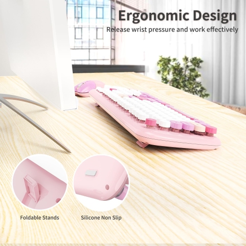 Wireless Keyboard Mouse Combo, Colorful 104 Keys Typewriter Retro Round Keycaps Keyboard for PC Laptop, Windows, Desktop, Home and Office Keyboards,